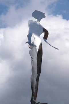 Uomo in piedi, in interni o in esterni Scultura figurativa in acciaio inox a specchio