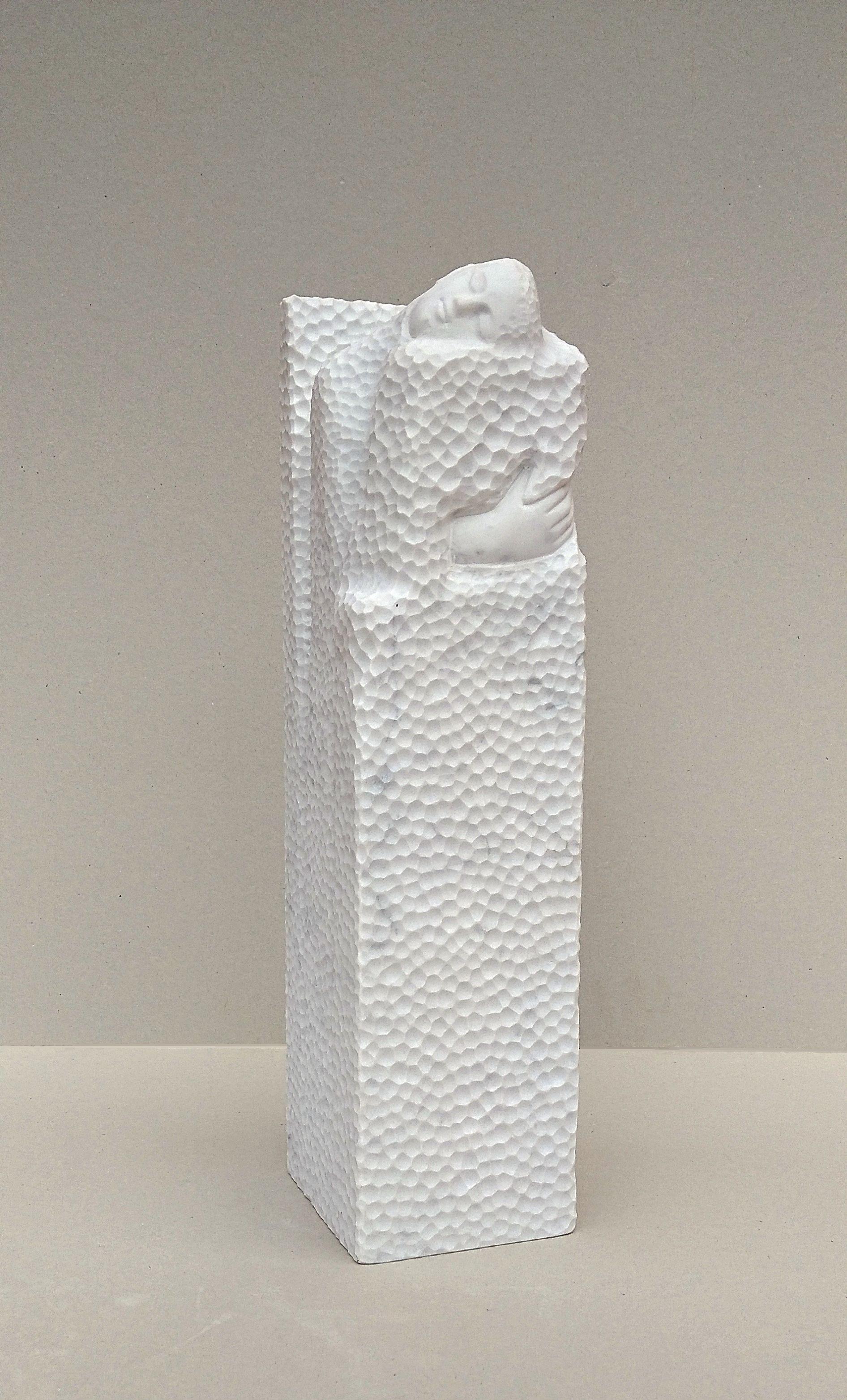 Lutfi Romhein Still-Life Sculpture - Melting, Sensual White Carrara Marble Stone Vertical Figurative Sculpture