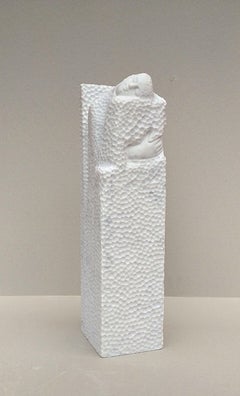 Melting, Sensual White Carrara Marble Stone Vertical Figurative Sculpture