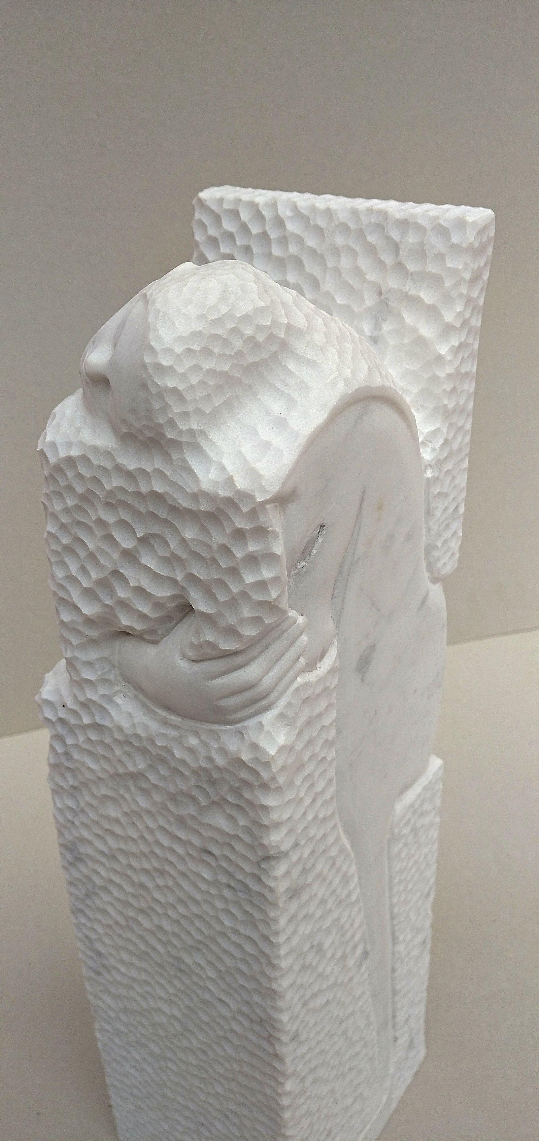Melting, Sensual White Carrara Marble Stone Vertical Figurative Sculpture - Gray Still-Life Sculpture by Lutfi Romhein