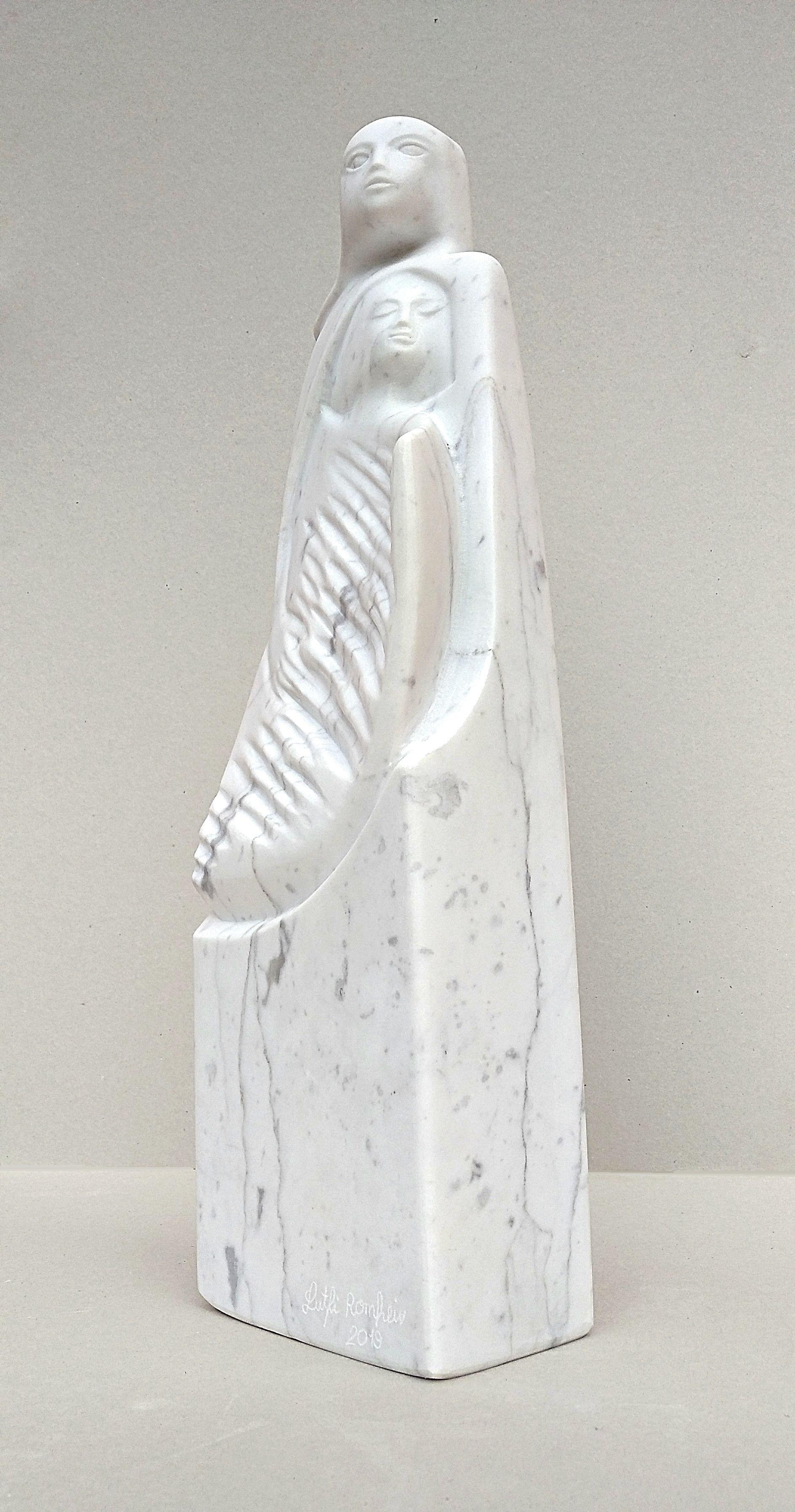 The Source, White Carrara Marble Stone Vertical Figurative Sculpture