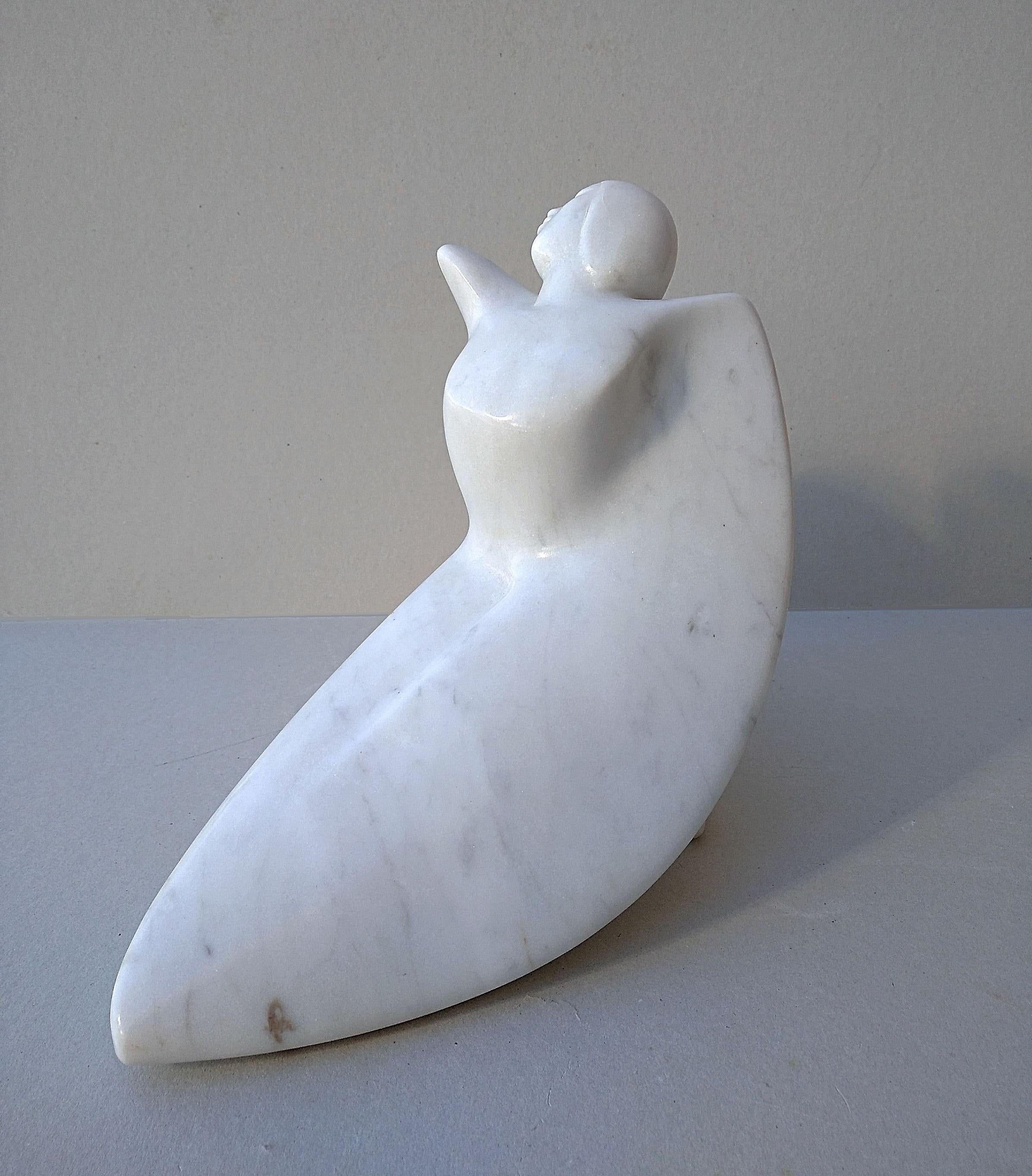 Paloma, Figurative Winged Woman Sensual White Carrara Statuary Marble Sculpture - Black Still-Life Sculpture by Lutfi Romhein