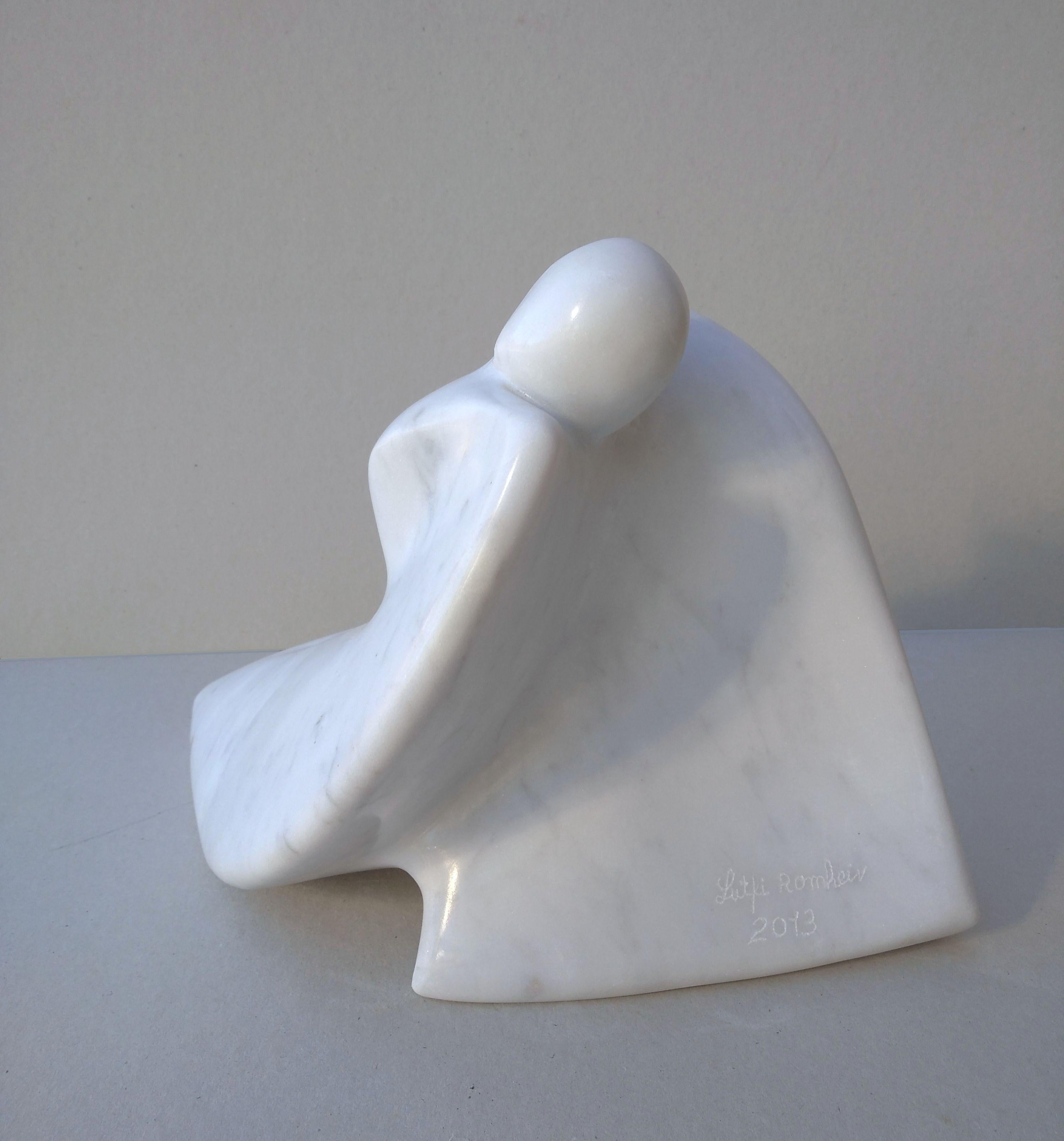 Paloma, Figurative Winged Woman Sensual White Carrara Statuary Marble Sculpture 1