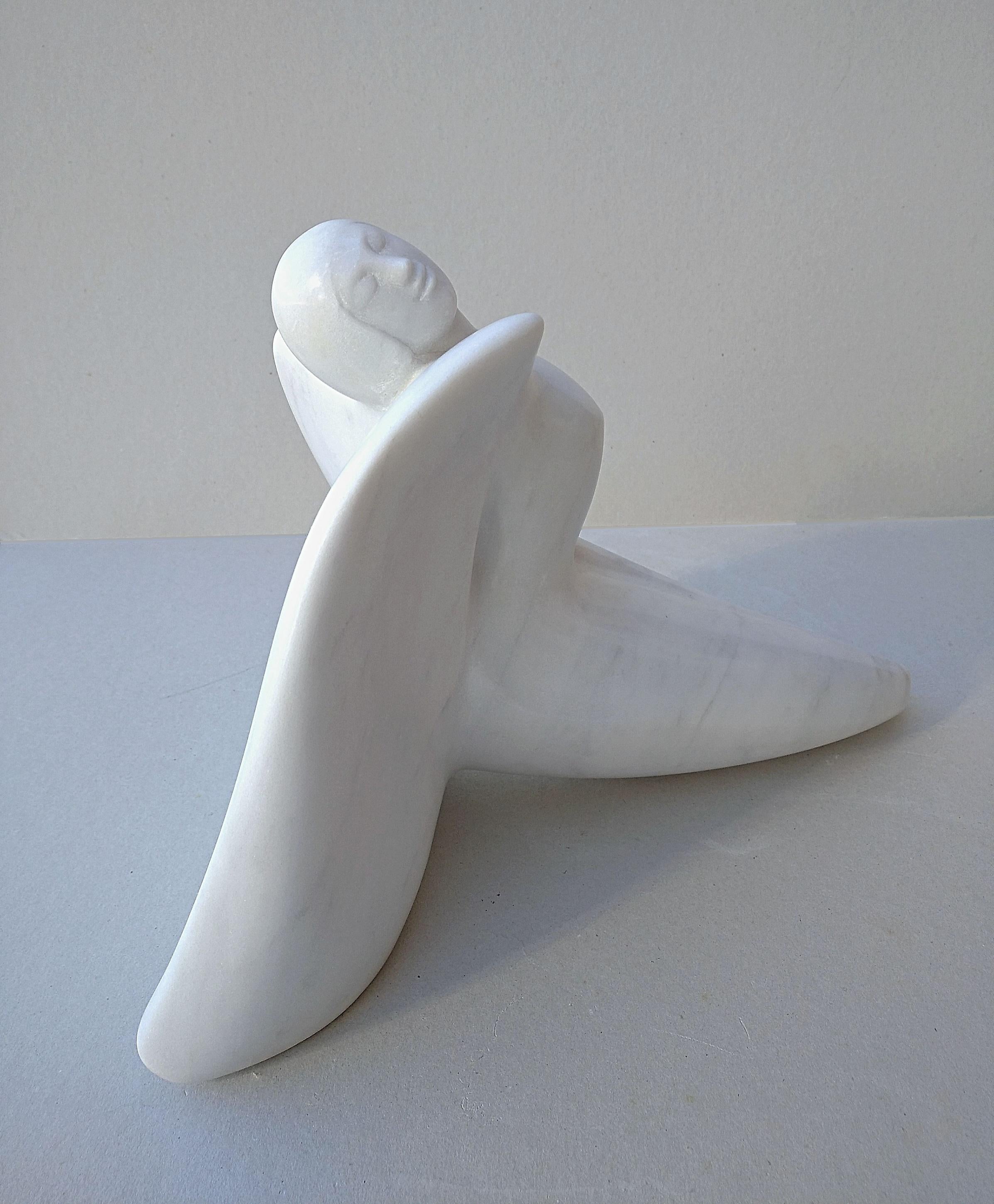 Paloma, Figurative Winged Woman Sensual White Carrara Statuary Marble Sculpture 2