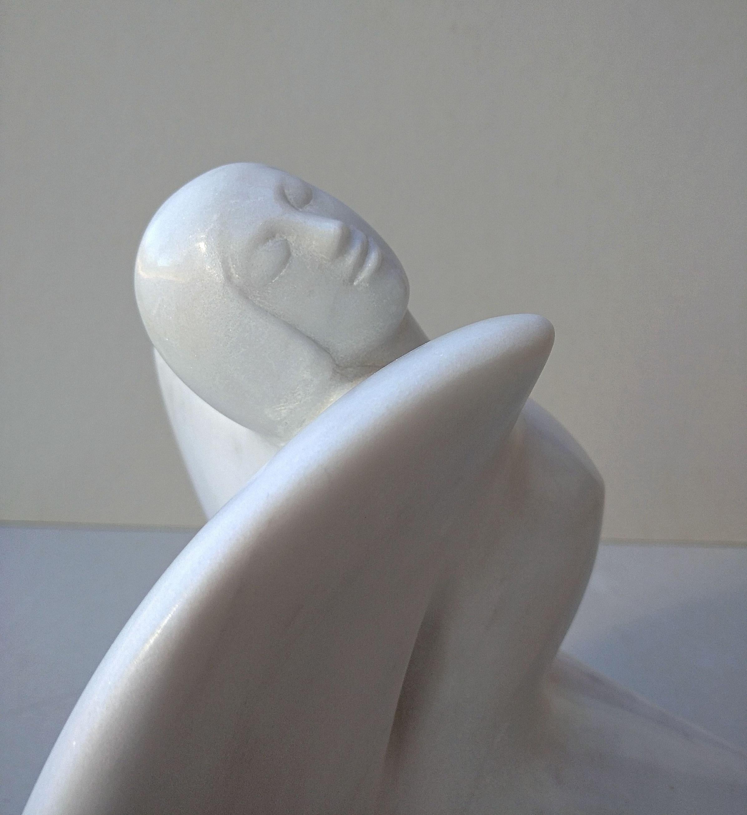 Paloma, Figurative Winged Woman Sensual White Carrara Statuary Marble Sculpture 4