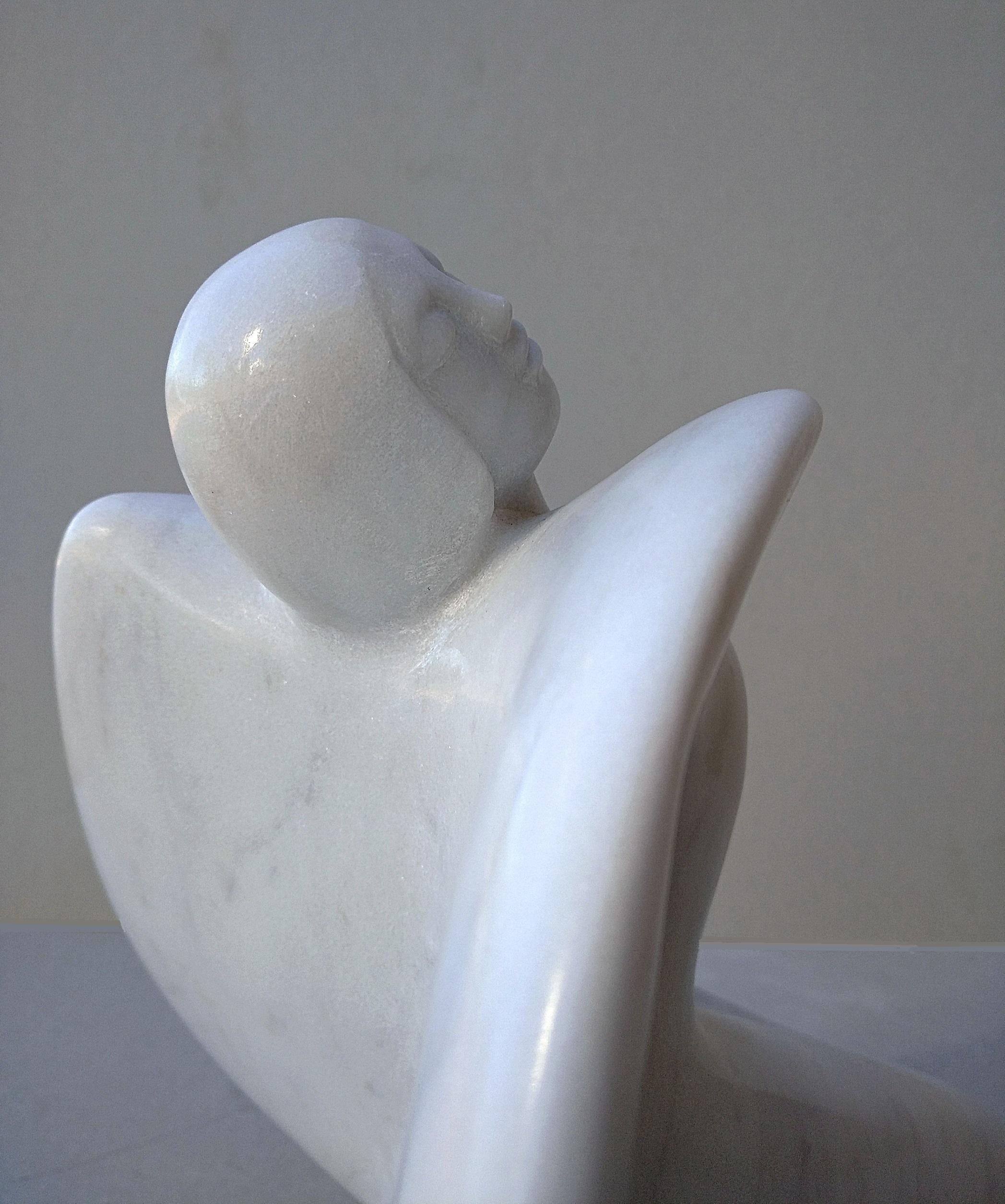 Paloma, Figurative Winged Woman Sensual White Carrara Statuary Marble Sculpture 5