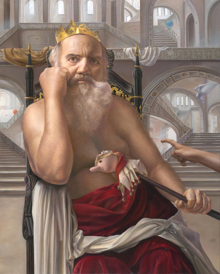 Andree Bars The Mad King White Bearded Crowned Man Sitting On A Throne Realist Oil Painting For Sale At 1stdibs