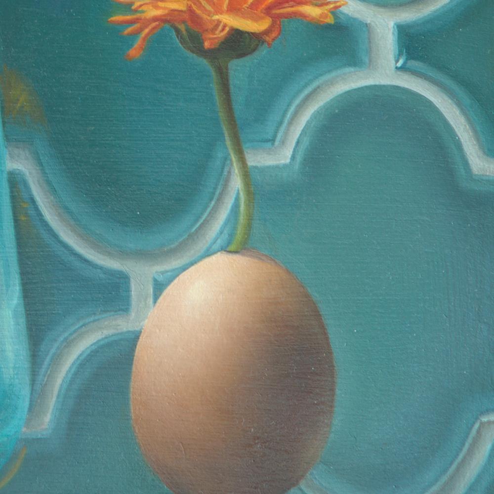 “Life”, of Transparent Water Carafe, Flowers and Eggs,  Symbolism Oil Painting 4