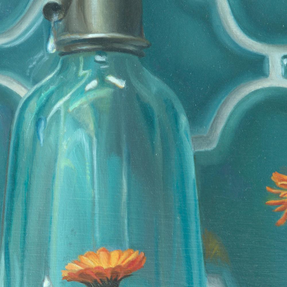 “Life”, of Transparent Water Carafe, Flowers and Eggs,  Symbolism Oil Painting 6