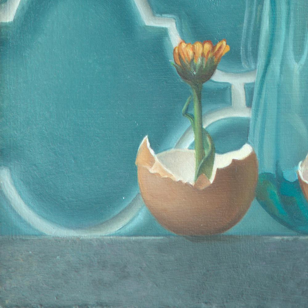 “Life”, of Transparent Water Carafe, Flowers and Eggs,  Symbolism Oil Painting 8