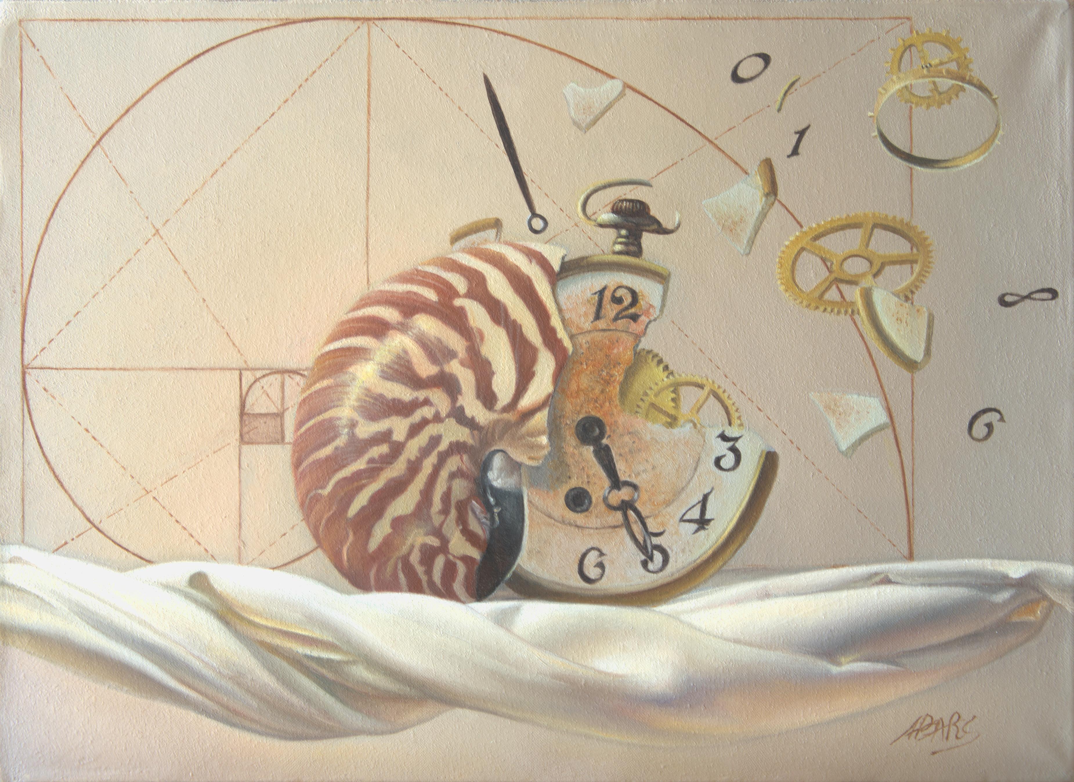 Andrée Bars Figurative Painting - “The Golden ratio”, Hand of Man not Worth that of Nature, symbolist Oil Painting