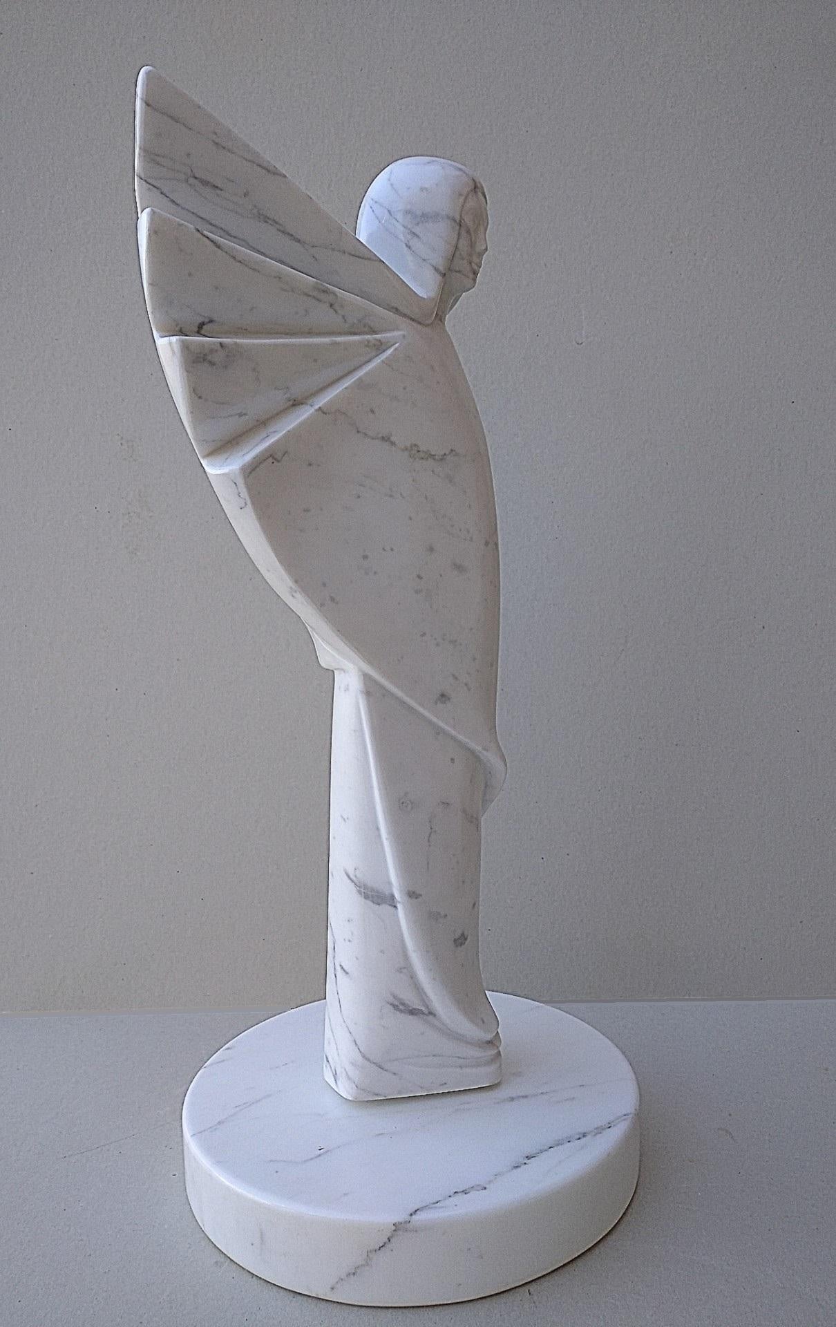 Angel, White Carrara Marble Stone Vertical Figurative Sculpture For Sale 2
