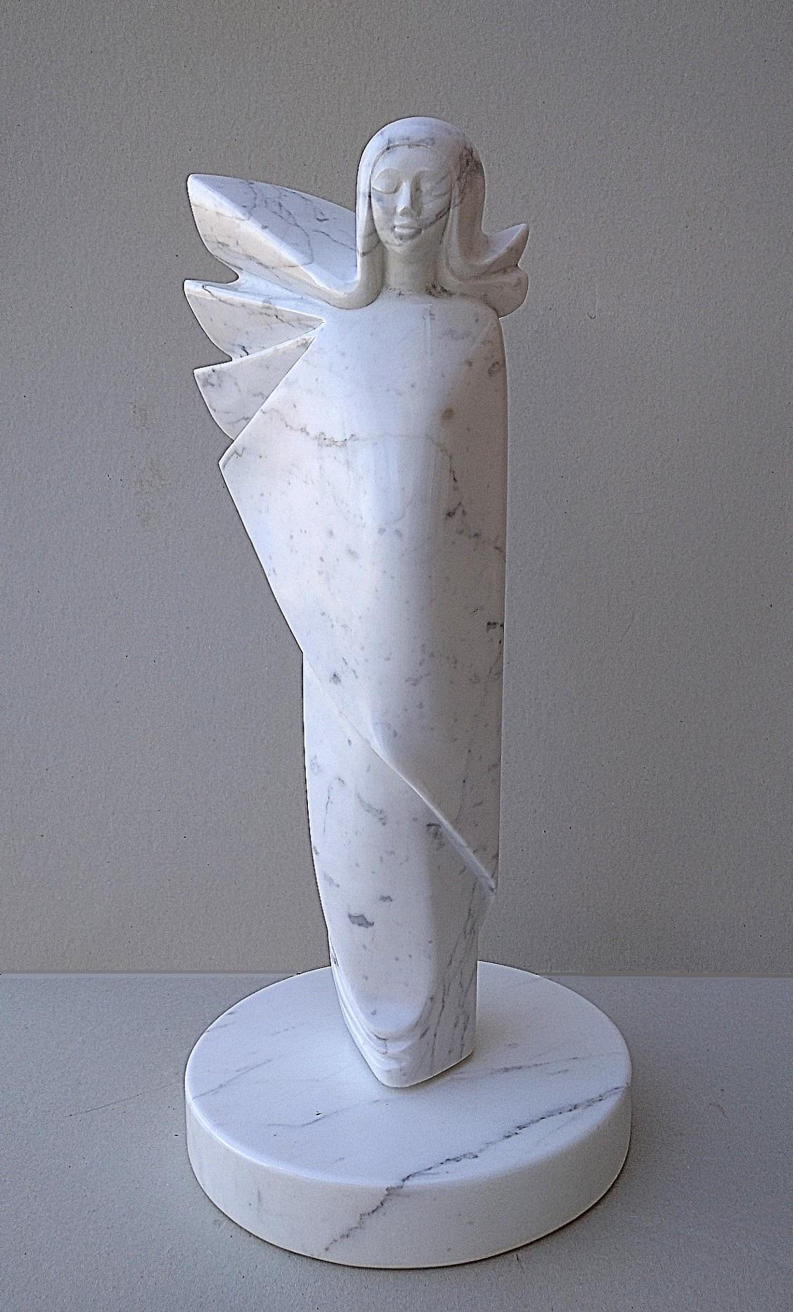 Angel, White Carrara Marble Stone Vertical Figurative Sculpture For Sale 3