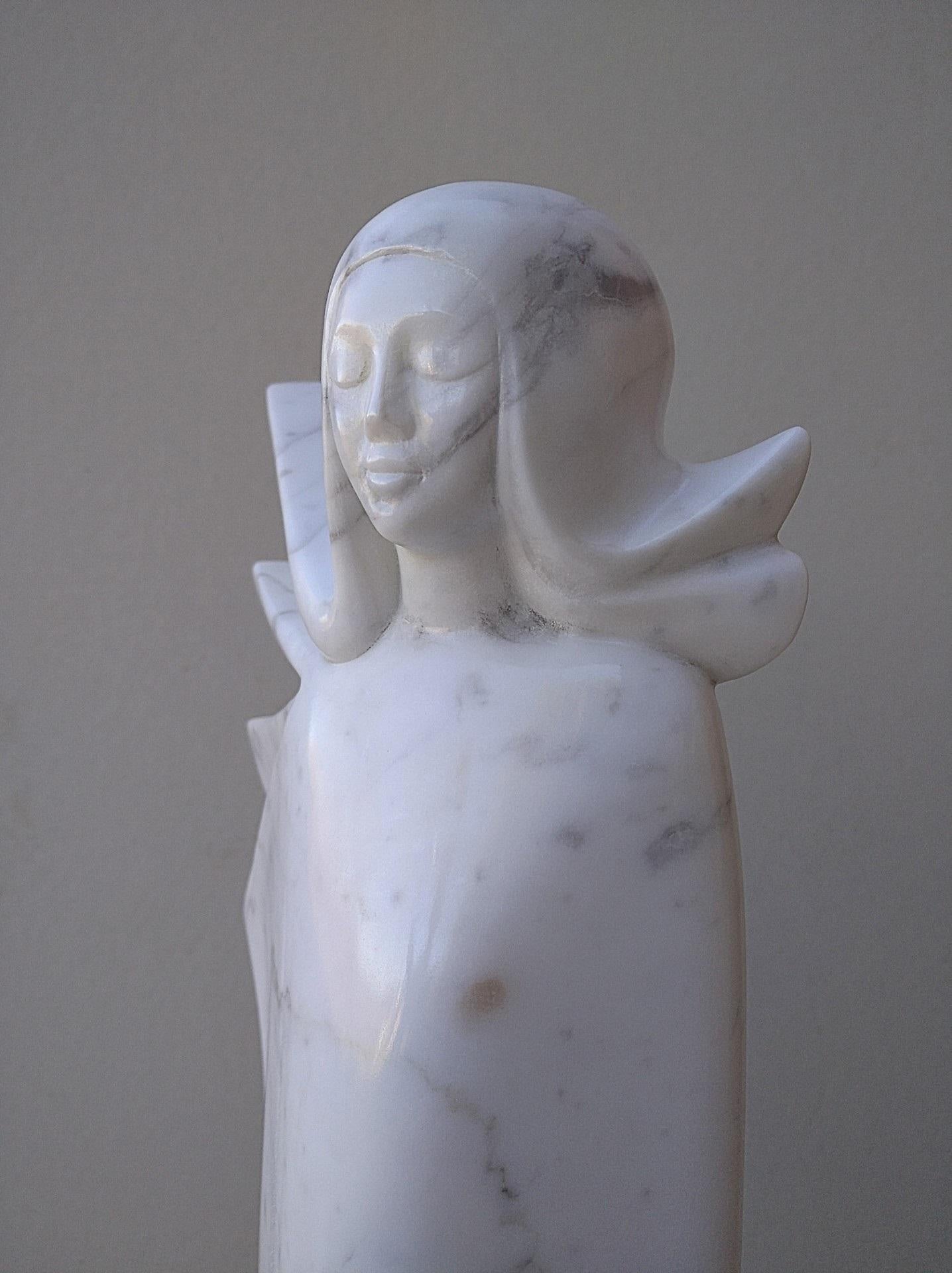 Angel, White Carrara Marble Stone Vertical Figurative Sculpture For Sale 4