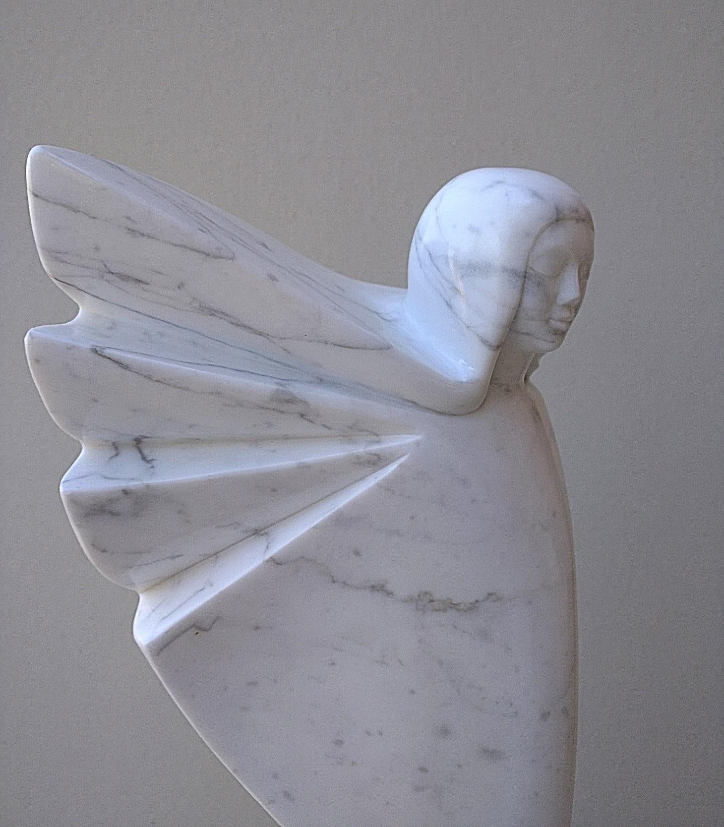Angel, White Carrara Marble Stone Vertical Figurative Sculpture For Sale 5