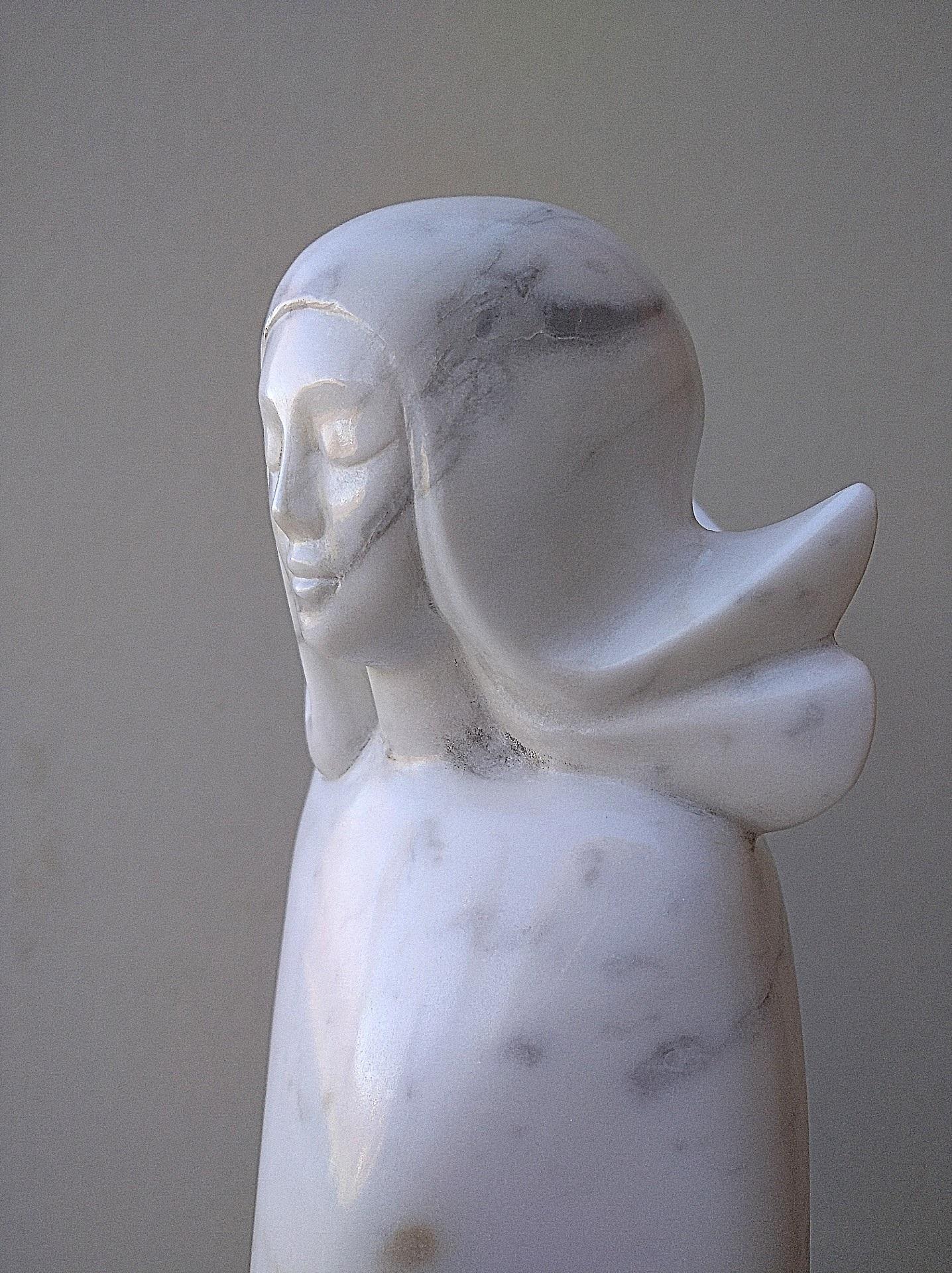 Angel, White Carrara Marble Stone Vertical Figurative Sculpture For Sale 6