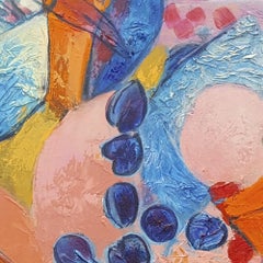 "Indian Summer", Mixed Media Bouquet in Blue, Extinct Orange and Naples Yellow