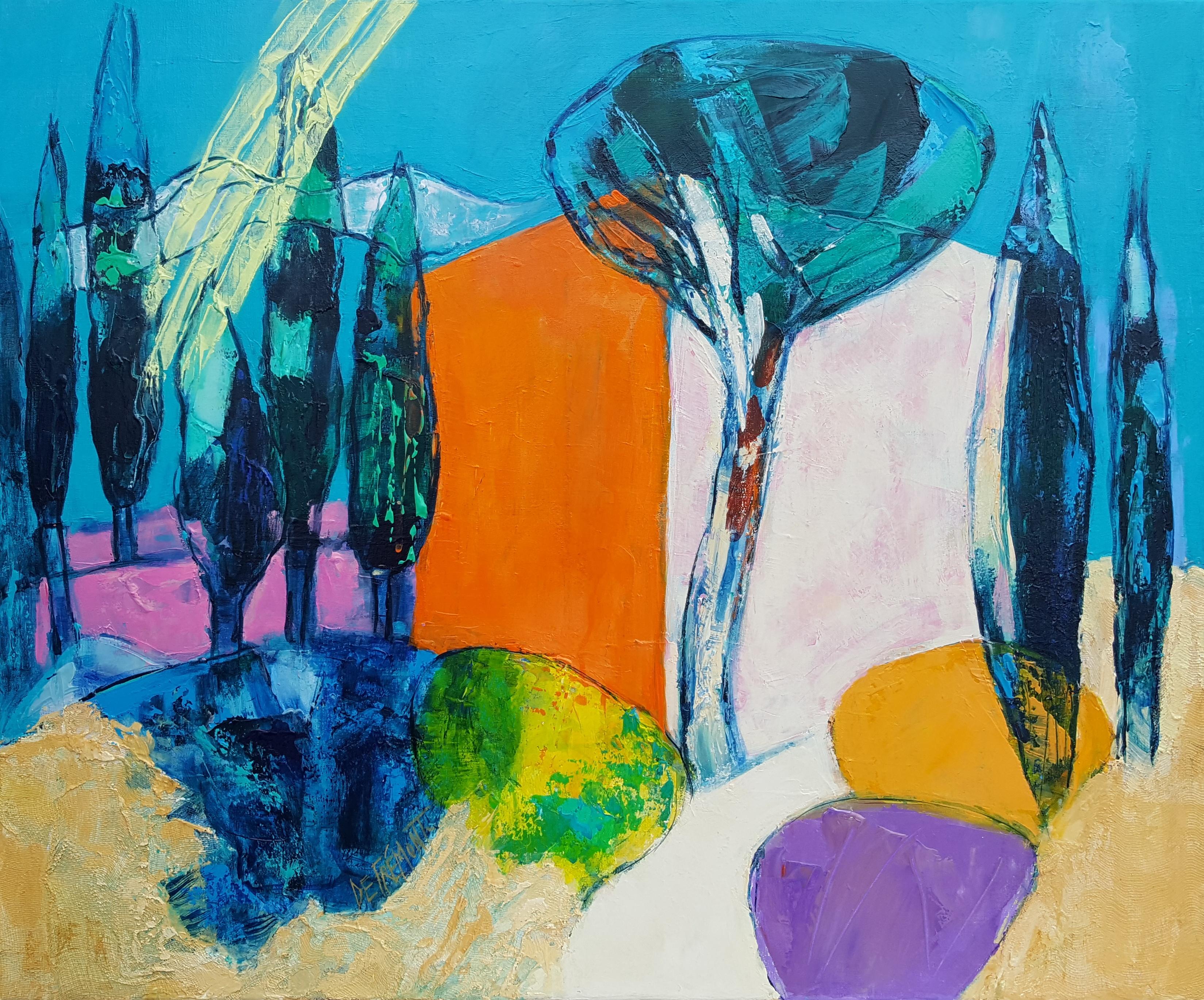 "Callejón de los Cipreses" Riviera Francesa a la Luz del Sur, Pintura Técnica Mixta