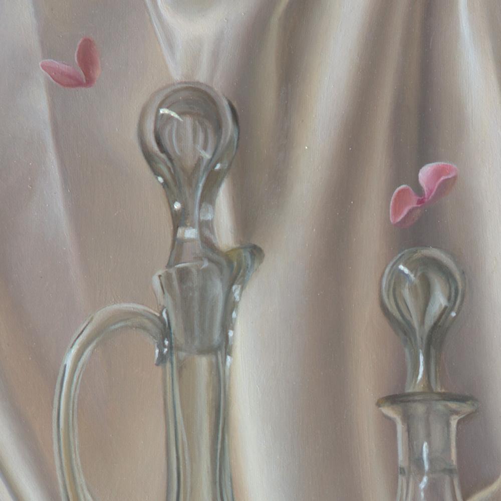 “Lightness”, Transparent Glassware on Satin Fabric Decor  Symbolist Oil Painting 1