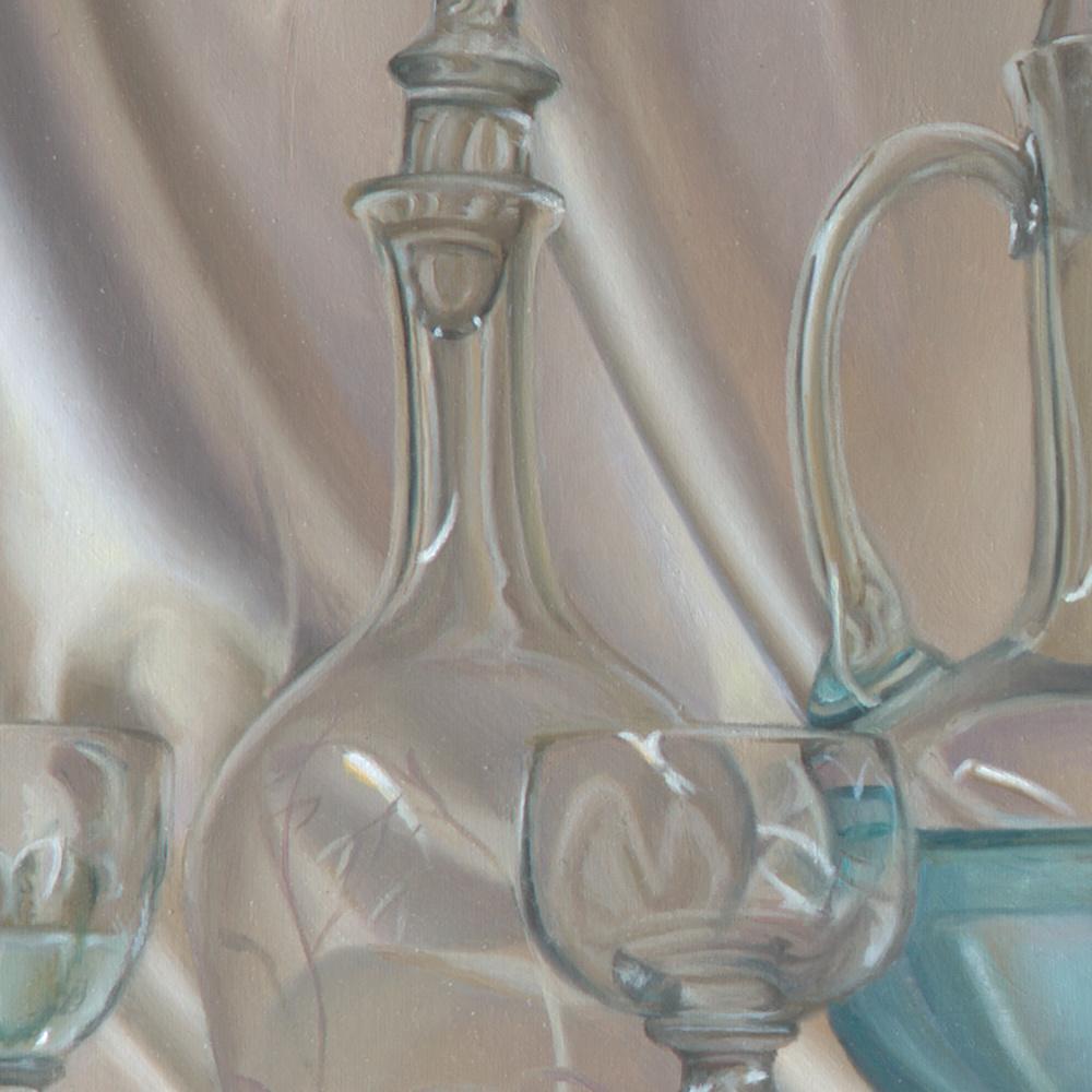 “Lightness”, Transparent Glassware on Satin Fabric Decor  Symbolist Oil Painting 3