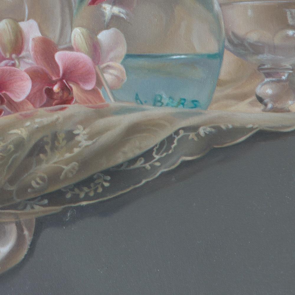 “Lightness”, Transparent Glassware on Satin Fabric Decor  Symbolist Oil Painting 4