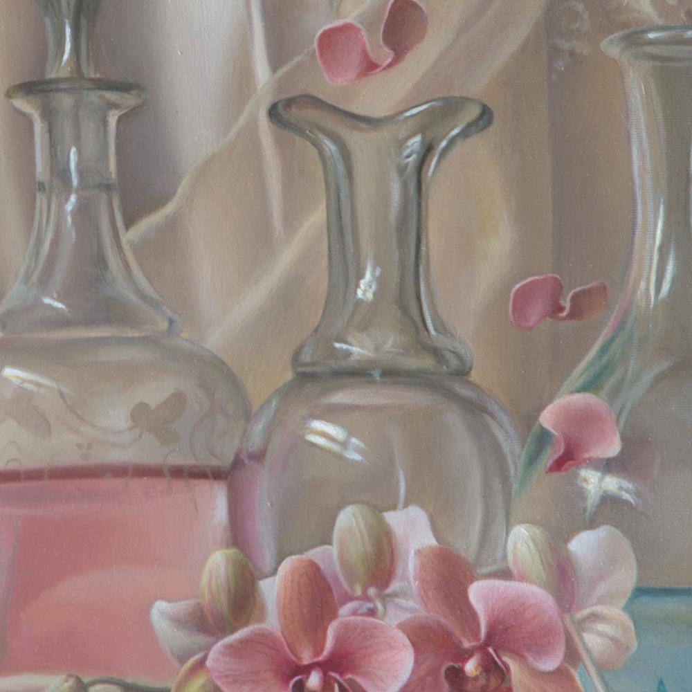 “Lightness”, Transparent Glassware on Satin Fabric Decor  Symbolist Oil Painting 8