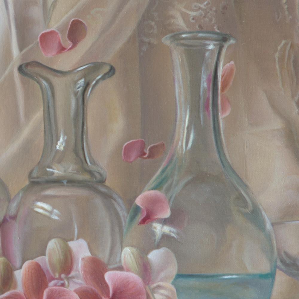 “Lightness”, Transparent Glassware on Satin Fabric Decor  Symbolist Oil Painting 5