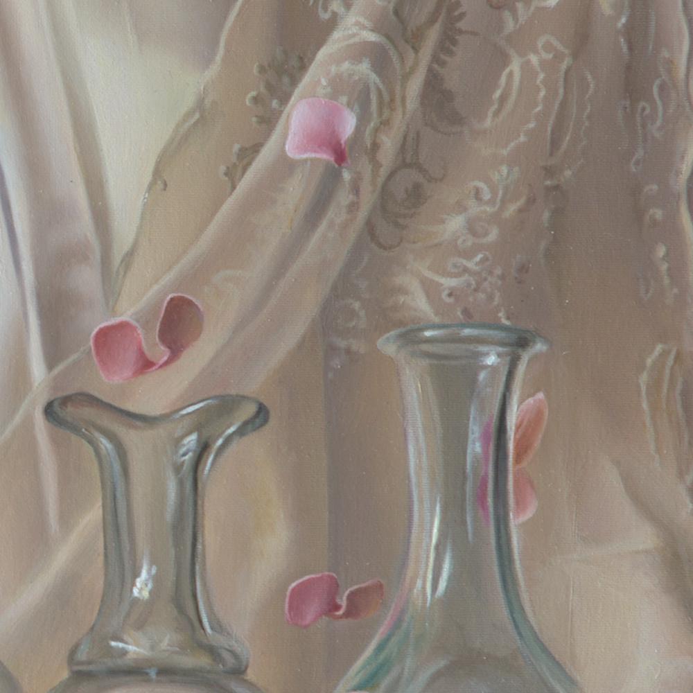 “Lightness”, Transparent Glassware on Satin Fabric Decor  Symbolist Oil Painting 6
