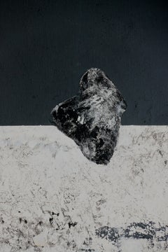 "Where are we?", Large Black and White Abstract Lunar Landscape Acrylic Painting