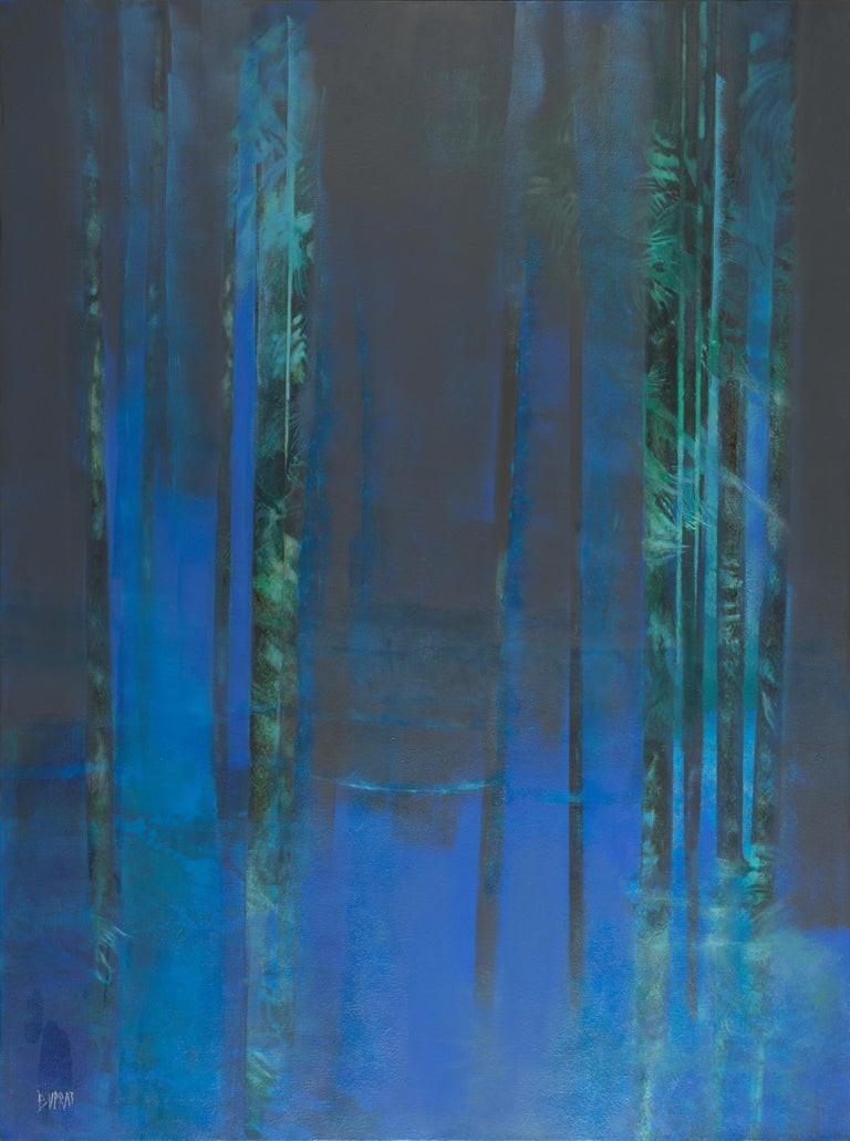 Francoise Duprat O De La Nuit Night Blue Forest Abstract Landscape Oil Painting For Sale At 1stdibs