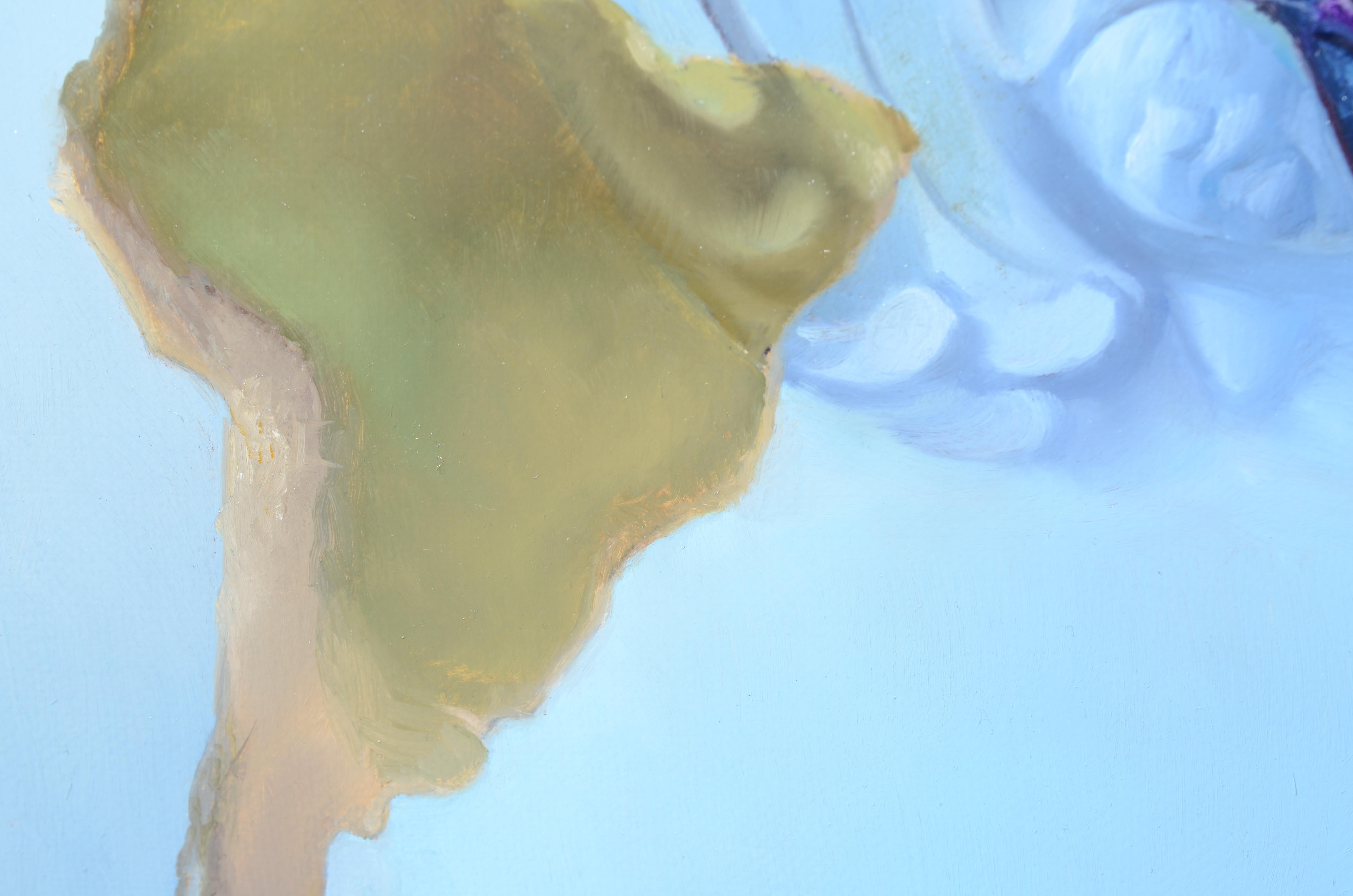 The Lion Cries, peinture à l'huile symboliste hyperréaliste d'une carte bleue et verte en vente 1
