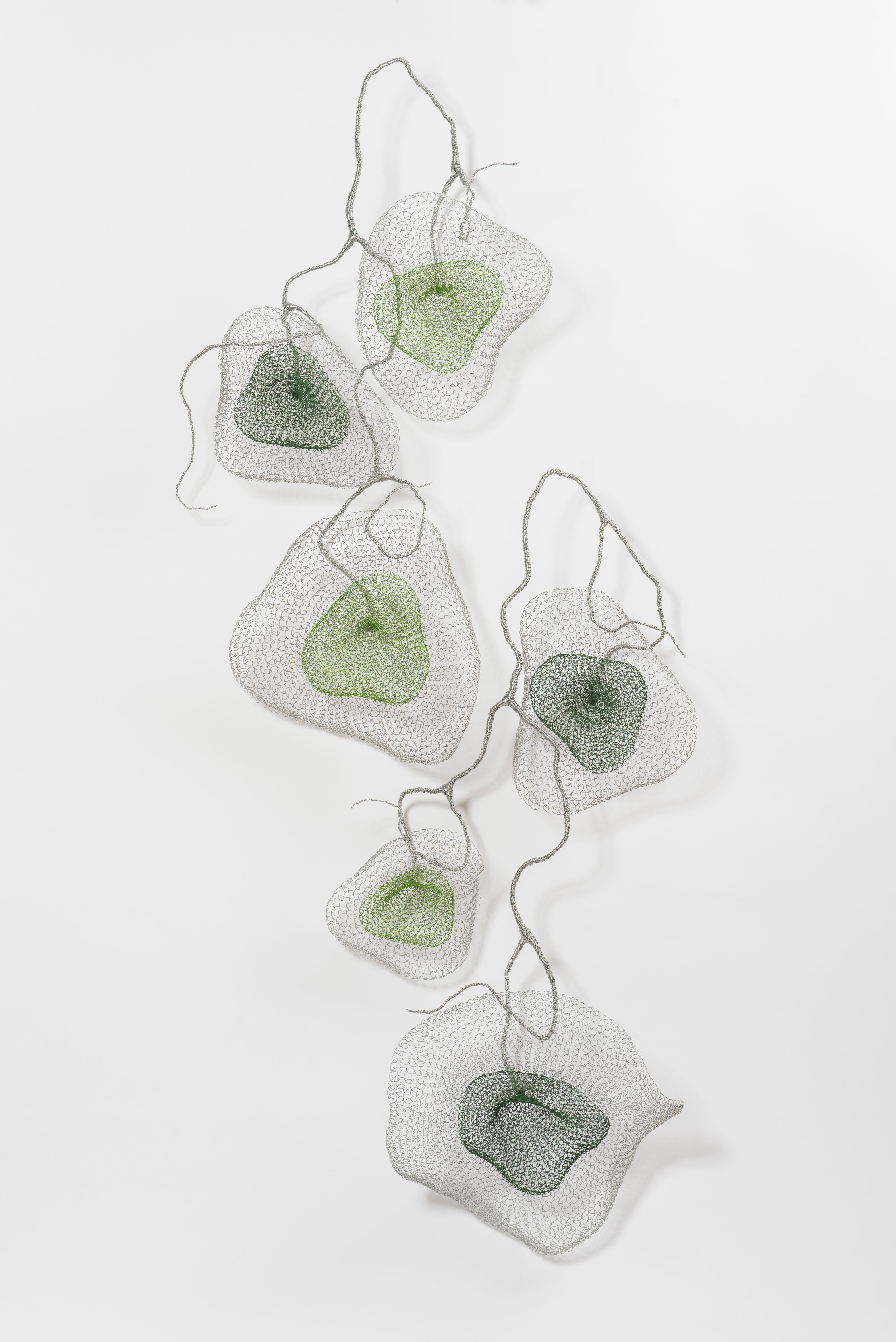 Delphine Grandvaux Still-Life Sculpture - "Ivy" , Transparent Green Metal Wire Abstract Figurative Mesh Sculpture