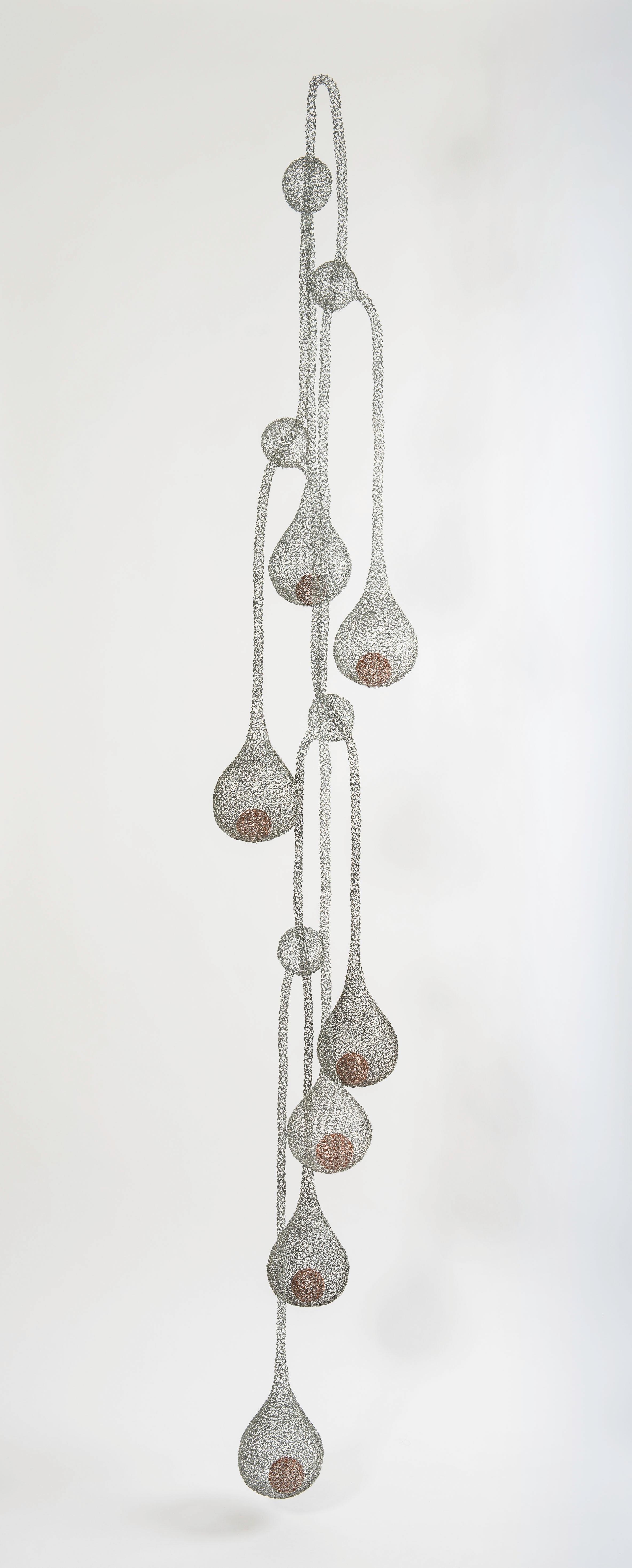 Delphine Grandvaux Figurative Sculpture - "Downpour" , Transparent Metal Wire Water Drop Figurative Pendant Mesh Sculpture