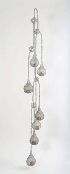"Downpour" , Transparent Metal Wire Water Drop Figurative Pendant Mesh Sculpture