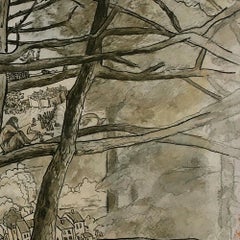 "Old Oaks", Trees Inhabited by Human in Nature, Drawing and Pigments on Paper