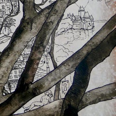 "Beech", Tree Inhabited by Human in Nature, Drawing and Watercolors on Paper