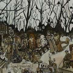 "Dicembre", Alberi e umani in natura, Pigmenti e disegni su carta