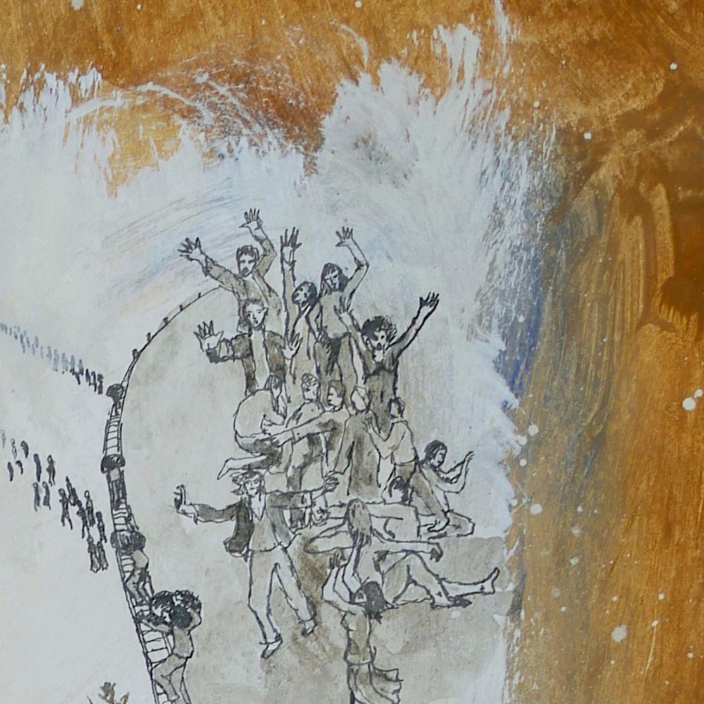 « Shepherds of Arcadia », arbres, humain dans la nature, pigments et dessin sur papier en vente 4