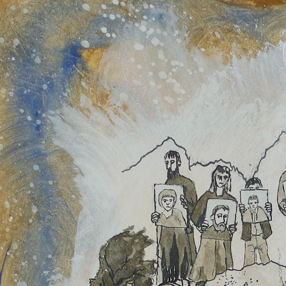 « Shepherds of Arcadia », arbres, humain dans la nature, pigments et dessin sur papier en vente 5