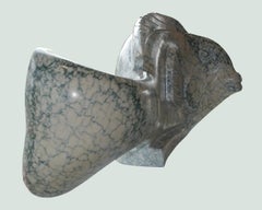 “Ocean Plenitude”, Green-Veined White Carrara Marble Fish Figurative Sculpture