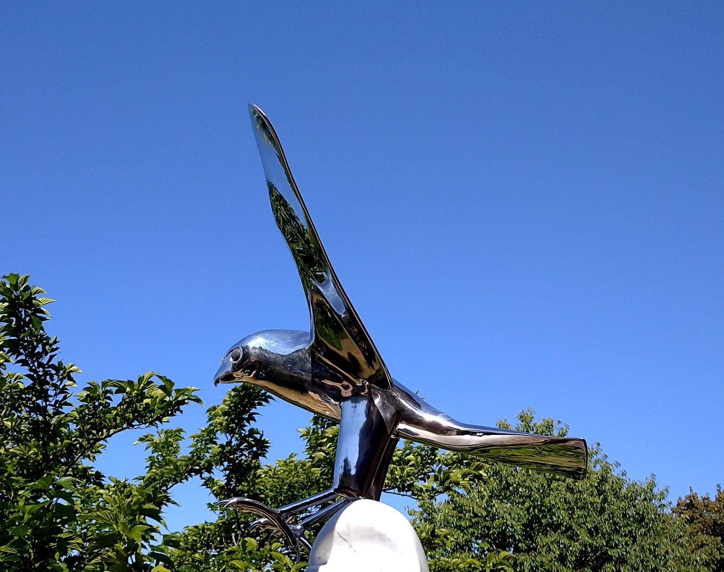 “Falcon”, Monumental Bird Figurative Stainless Steel Sculpture on Marble Base 6