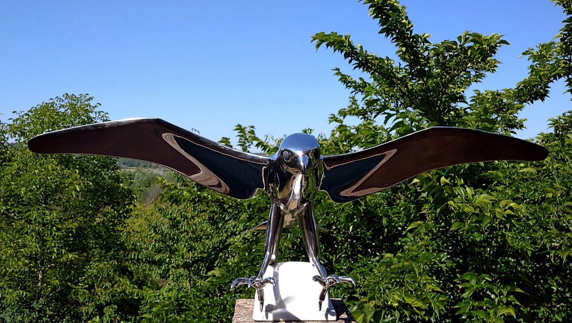 “Falcon”, Monumental Bird Figurative Stainless Steel Sculpture on Marble Base 5