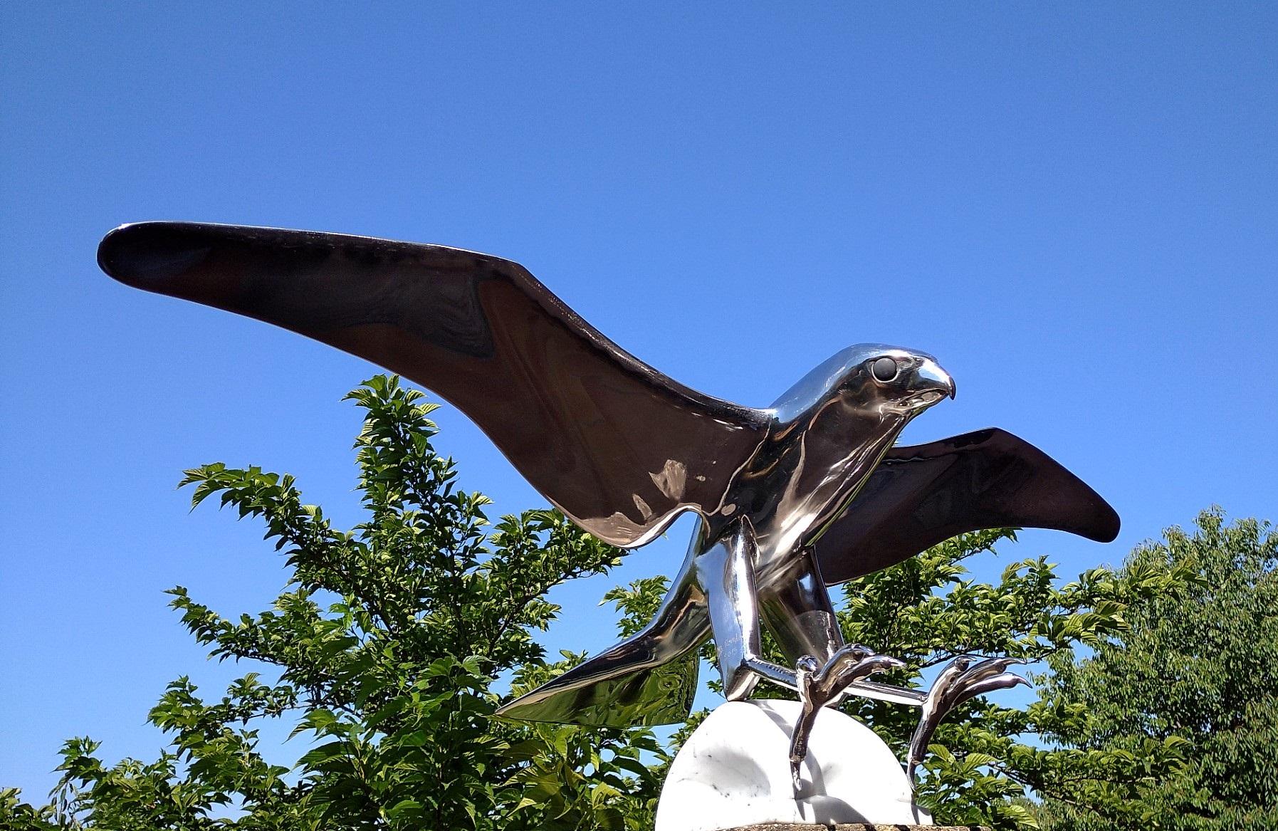 “Falcon”, Monumental Bird Figurative Stainless Steel Sculpture on Marble Base 4