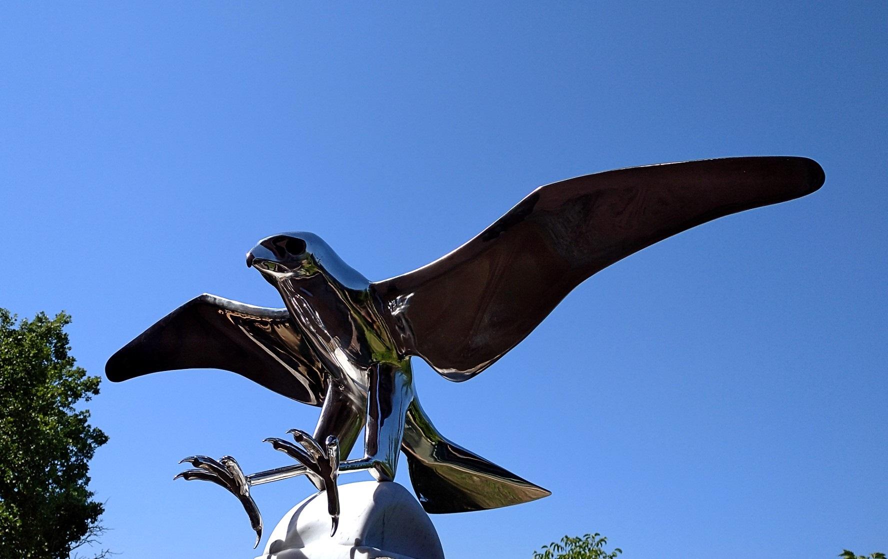 “Falcon”, Monumental Bird Figurative Stainless Steel Sculpture on Marble Base 2