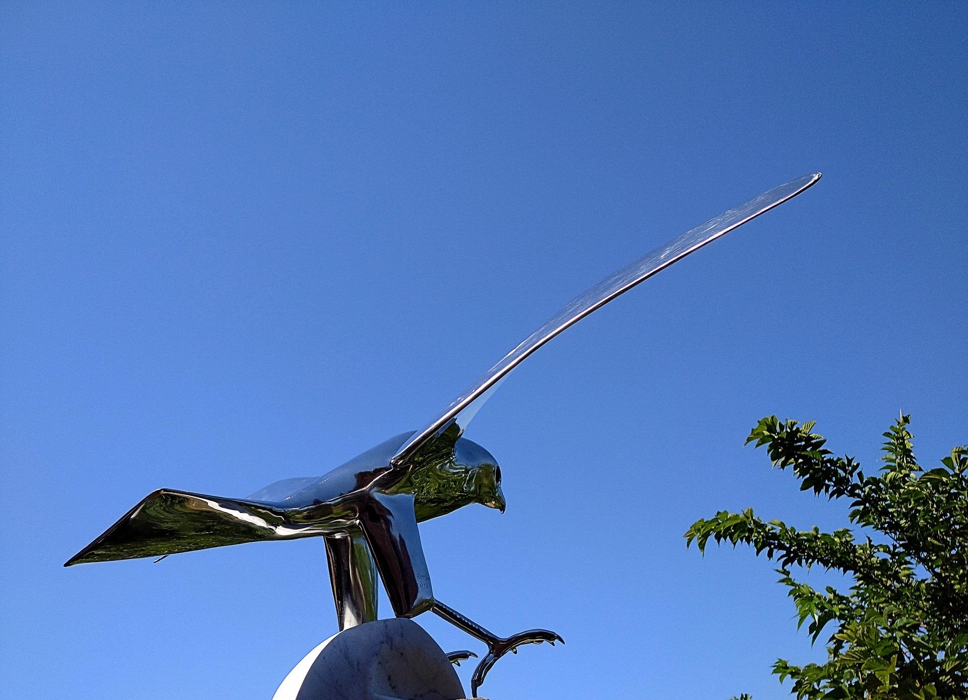 “Falcon”, Monumental Bird Figurative Stainless Steel Sculpture on Marble Base 3