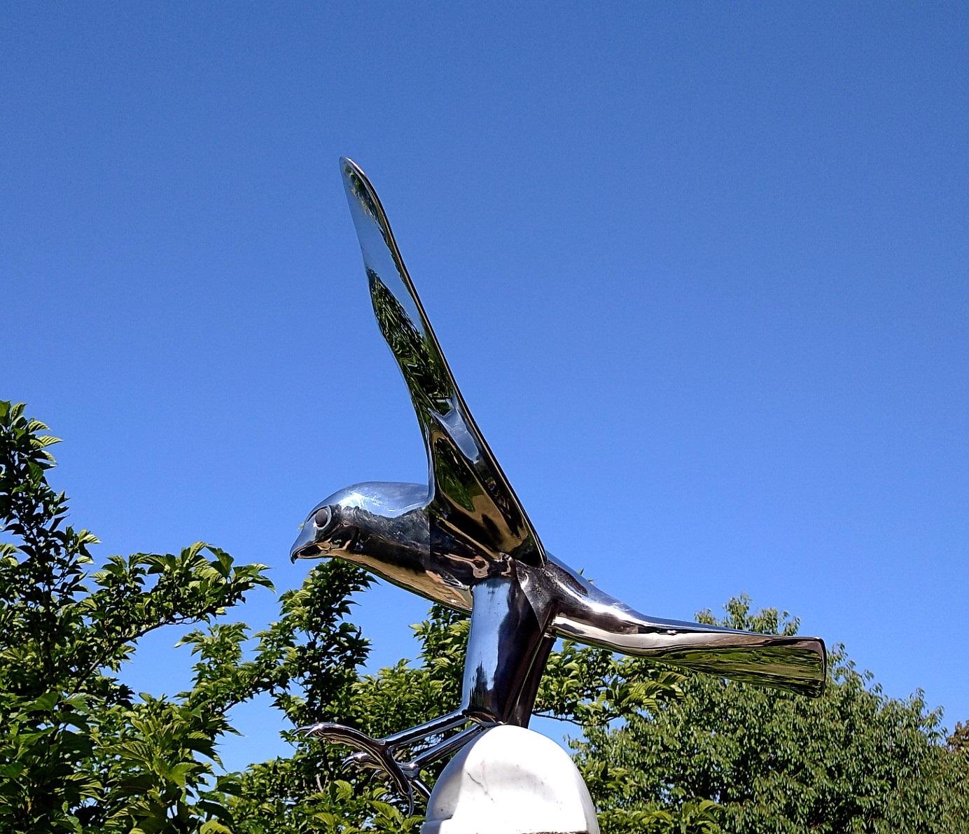 “Falcon”, Monumental Bird Figurative Stainless Steel Sculpture on Marble Base 9