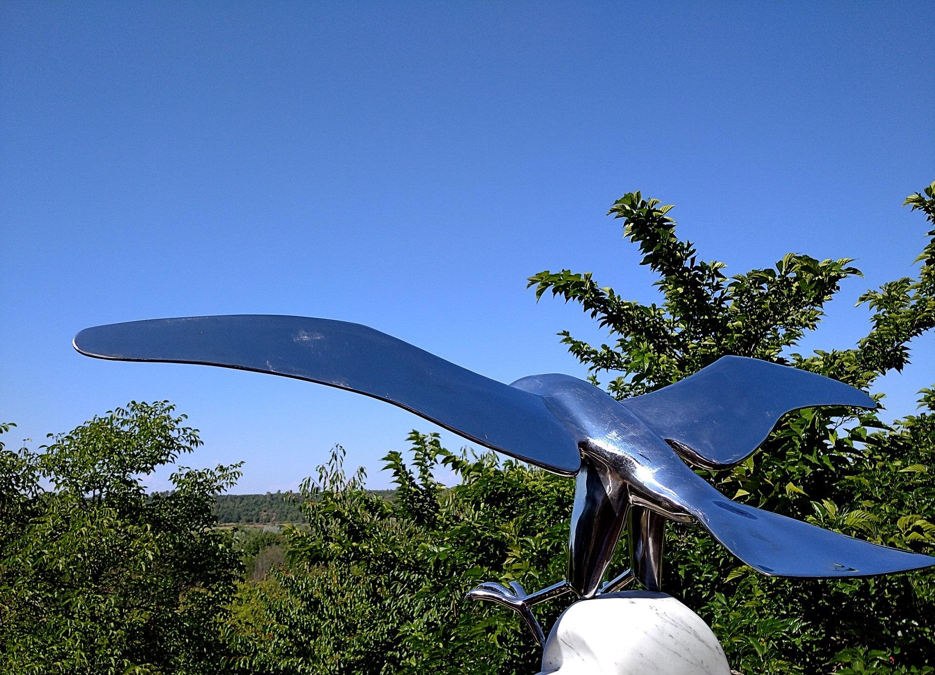 “Falcon”, Monumental Bird Figurative Stainless Steel Sculpture on Marble Base 10