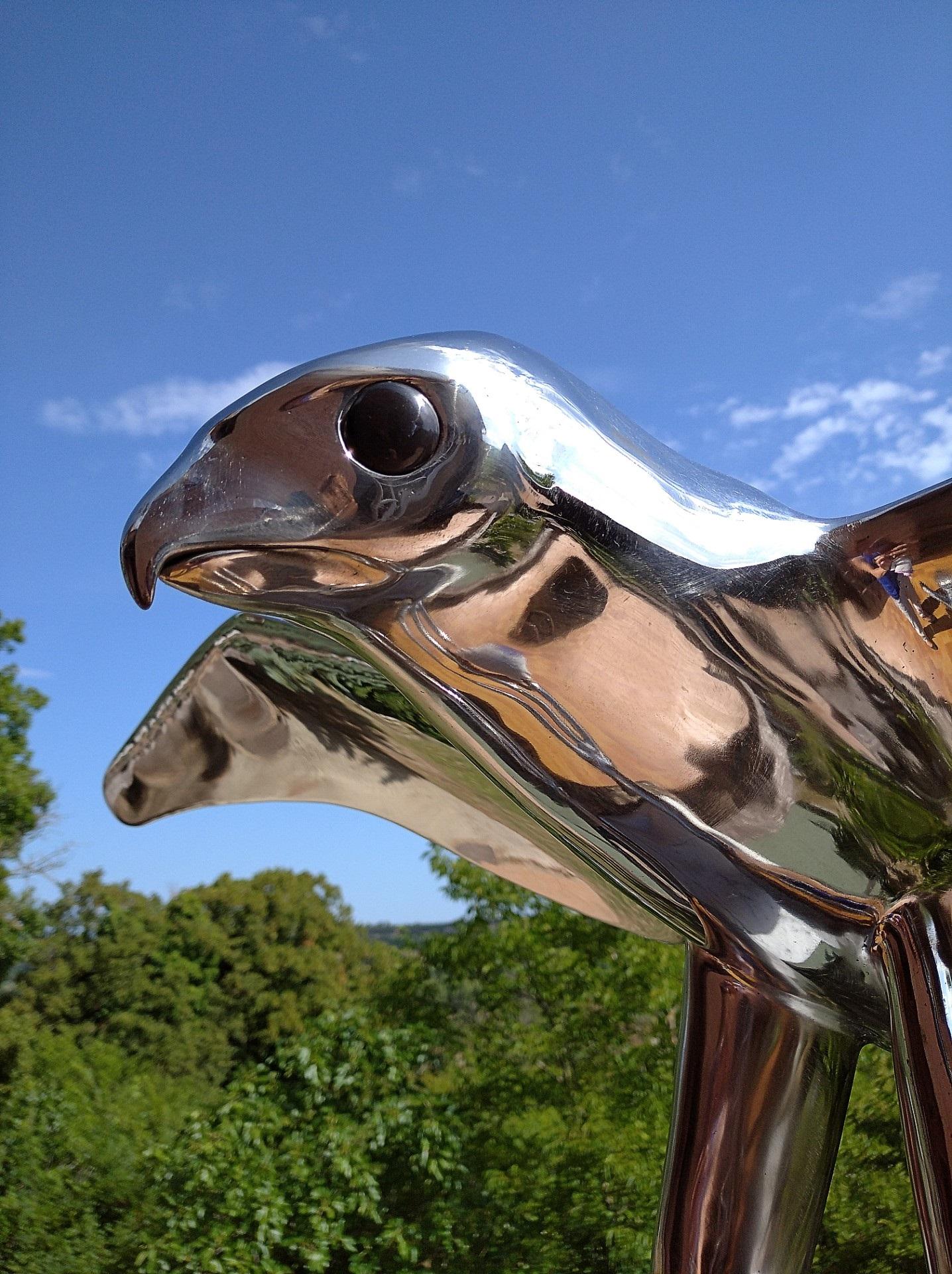 “Falcon”, Monumental Bird Figurative Stainless Steel Sculpture on Marble Base 13