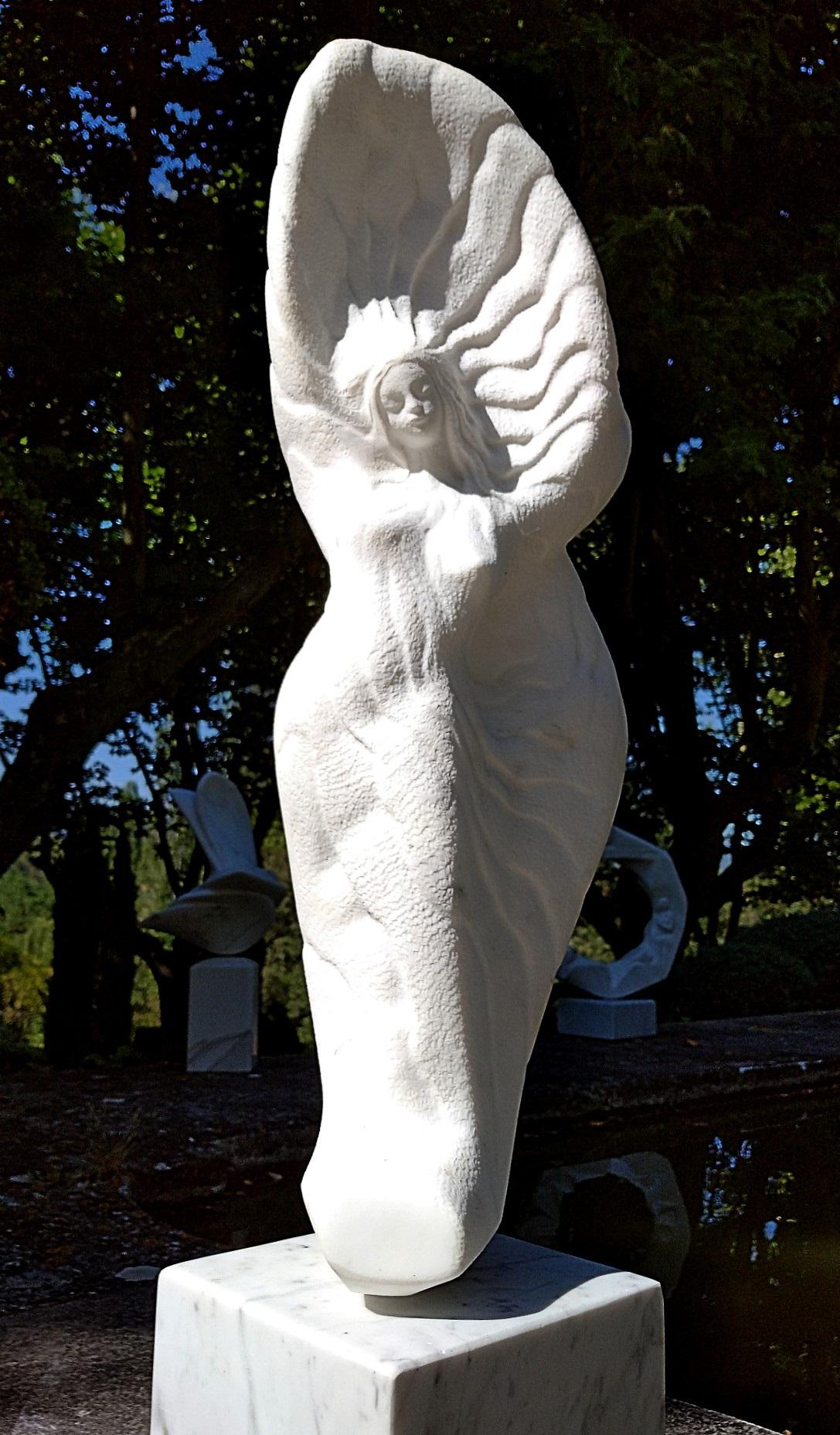 Celeste, White Carrara Marble Standing Female Silhouette Figurative Sculpture