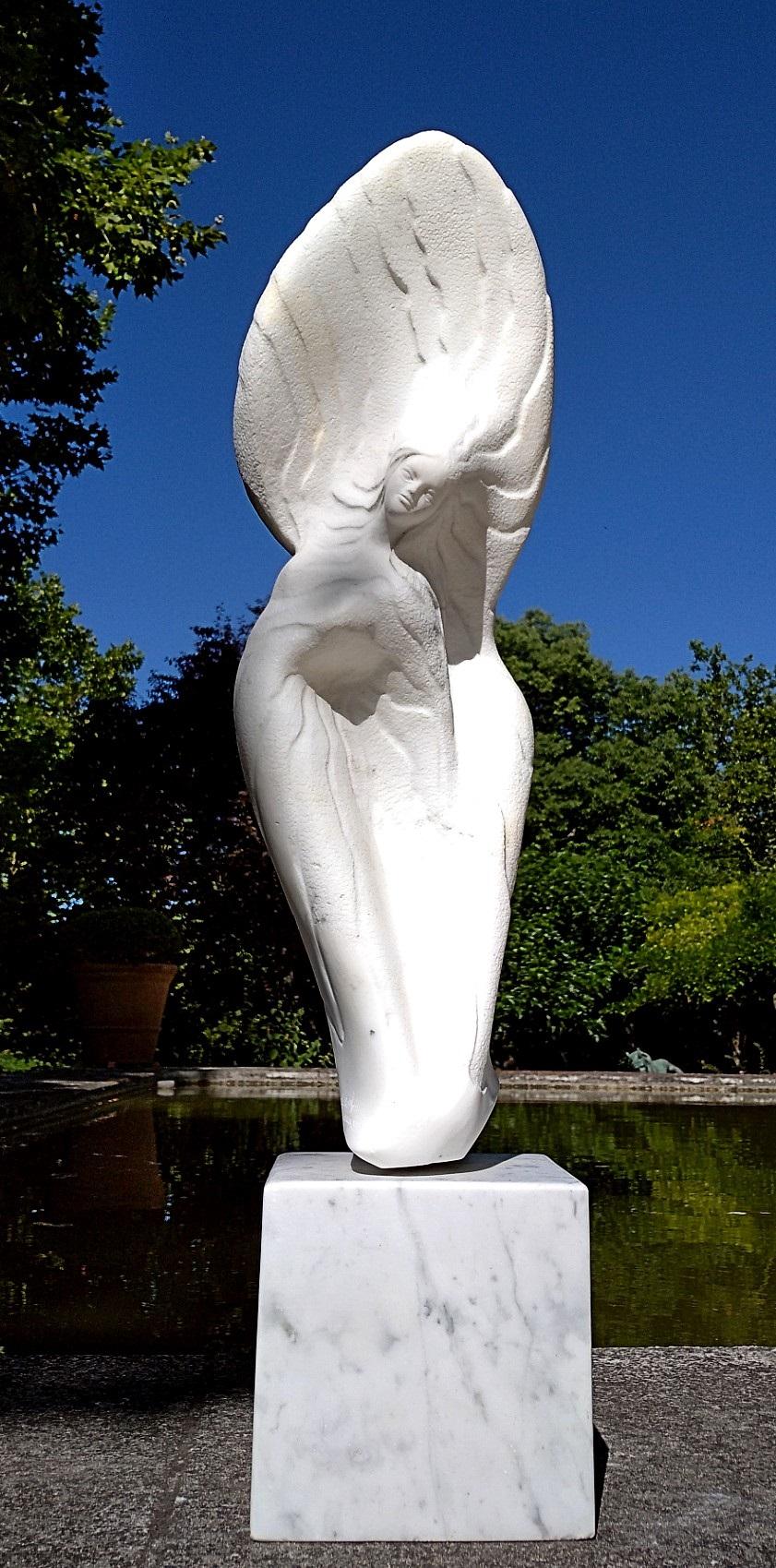 Celeste, White Carrara Marble Standing Female Silhouette Figurative Sculpture 2